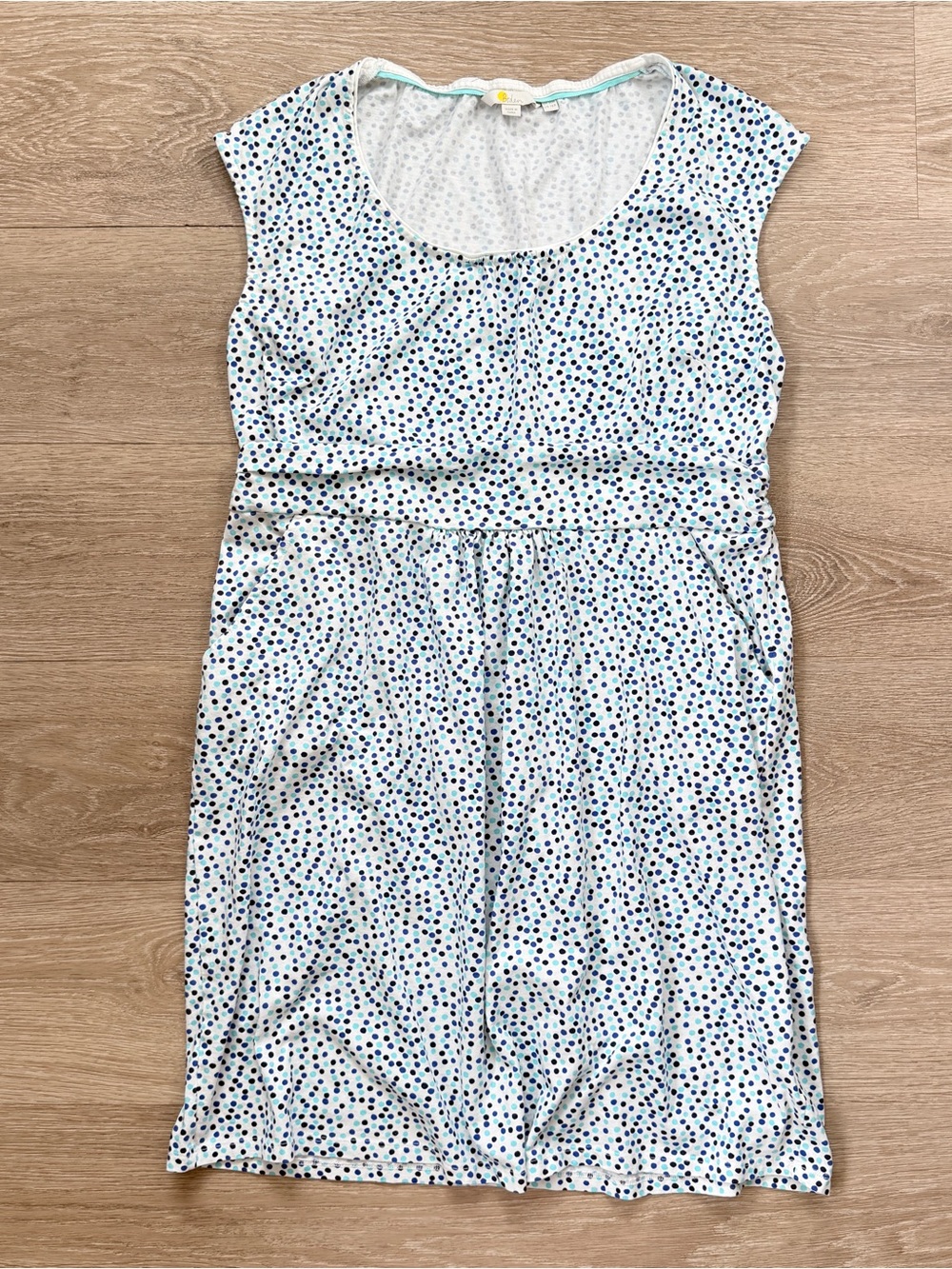 Boden Blue & White Polka Dot Cap Sleeve Knit Dress, 16
